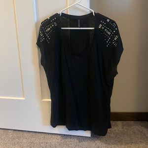 Black T-shirt with bedazzled shoulders